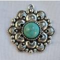 1pc Tibetan Style Pendant With  Synthetic Turquoise (34.5x32.5mm) - Each