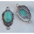 1pc Tibetan Style / Oval /  Link With  Synthetic Turquoise (30x16mm) - Each