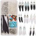 ***DIY***  8 Pairs Goose Feather Pendants / Synthetic Turquoise Beads /  Earing Making Kit