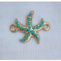 1pc Starfish /  Gold Tone /  Turquoise / Connector /  24x 19mm