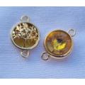 1pc  Gold Tone / Tree Of Life / Yellow Glass Bead / Connector / Flat Round +/-19x 13.5mm