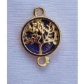 1pc  Gold Tone / Tree Of Life / Purple Glass Bead / Connector / Flat Round +/-19x 13.5mm