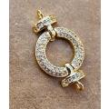 1pc x (34x19mm) Round / Gold Plated / Clear Cubic Zirconia / Link / Connector