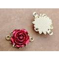 1pc Red Rose / Alloy / Gold Tone / Link /  Connector /  Alloy (23x16mm)