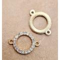 1pc (23x17mm) Gold Tone / Flat Round / Connector / Link With Clear  Rhinestones / Hole:11m