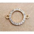 1pc (23x17mm) Gold Tone / Flat Round / Connector / Link With Clear  Rhinestones / Hole:11m