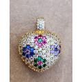 1 pc  Heart/ Brass / Gold Plated / Multi Color Cubic Zirconia / Pendant  / 30x24mm