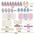 ***DIY*** 8 Pairs / Pink Butterfly / Fabric Wings / Glass Beads / Gold Tone   / Earing Making Kit