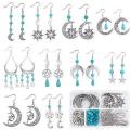 ***DIY*** 10 Pairs  Moon / Sun /  Synthetic Turquoise Gemstone / Silver Tone / Earring Making Kit
