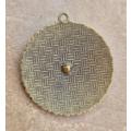 1pc  Green Enamel / Flower /  Rhinestone  / Flat Round / Antique Bronze / Brass Pendant / 30x27mm