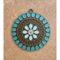 1pc  Green Enamel / Flower /  Rhinestone  / Flat Round / Antique Bronze / Brass Pendant / 30x27mm