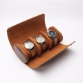 Brown 3 Slot Watch Roll Case