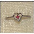 STUNNING! 925 SILVER HEART RING WITH A 100% NATURAL RUBY STONE