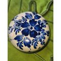 Rare Find!!  Blue Willow Delft Holland Glass Delftware Floral Pin