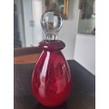 Vintage Red Hand Blown Glass Vanity Bottle  with Heavy Clear Glass Stopper Vintage Italian