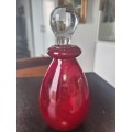Vintage Red Hand Blown Glass Vanity Bottle  with Heavy Clear Glass Stopper Vintage Italian