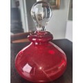 Vintage Red Hand Blown Glass Vanity Bottle with Heavy Clear Glass Stopper Vintage Italian