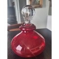 Vintage Red Hand Blown Glass Vanity Bottle with Heavy Clear Glass Stopper Vintage Italian