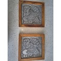 Set of Trivets made in Thailand from Rubber wood and Pewter