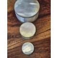 Very Rare find three stackable boxes made Mother Of Pearl Ring Box, Pill Box, Jewelry