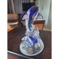 Cristal DArques Vintage French Clear & Cobalt Blue Lead Crystal Leaping Dolphin