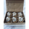 SET OF 6 PORCELAIN  ROSE PATTERN (GOLD & WHITE)MINI TEA CUPS,50ml