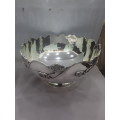 VINTAGE SILVERPLATED SERVER BOWL(STUNNING EMBOSSED BRANCHED FLOWERS)26cm in diameter and 14cm height