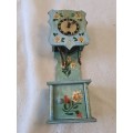 VINTAGE DOLLS HOUSE MECHANICAL WOODEN CLOCK(INCLUDES KEY AND LIFT)
