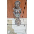 FREE STANDING ANTIQUE DEITY (BRASS/COPPER 60 CM TALL)HOLDING OIL LAMP)