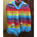Imported Andes Gifts (Bolivia) - Rainbow Knitted Hooded Poncho  (+-4 Years)