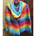 Imported Andes Gifts (Bolivia) - Rainbow Knitted Hooded Poncho  (+-4 Years)