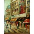 PARIS STREET SCENE WITH MOULIN ROUGE OIL ON CANVAS BOARD ORIGINAL SIGNED BY ARTIST
