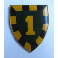 SA INFANTRY BATTALION FLASH- 1ST ISSUE-YELLOW TYPE-NO PINS