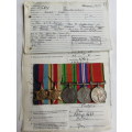 WW2 MEDAL GROUP OF 5 TO 117483 R.V. GELDENHUYS (MOUNTED)WITH RESEARCHED PAPERS SERVED SAAAPCC & SAM