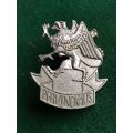 3 SA INFANTRY TRAINING UNIT CAP BADGE-CHROME VARIATION- APPROVED IN 1986- 2 PINS