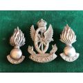 CENTRAL SOUTH AFRICAN RAILWAY VOLUNTEERS,CAP BADGE AND COLLARS-WORN 1902-1913-WHITE METAL-ALL LUGS I