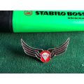BOPHUTHATSWANA DEFENCE FORCE PARACHUTE INSTRUCTORS WING-RED ENAMEL CENTRE WITH CHROME WINGS-THIS IS