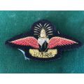 SWAZILAND FREE FALL PARACHUTE WING- RED AND GOLD EMBROIDERED ON BLACK FELT