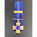 SOUTHERN CROSS DECORATION (SD) 1975-MINIATURE,SILVER MARKED WITH GOLD BAR TO MILITARY MERIT MEDALS 1