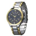 Elegant Men's Business Silver & Gold Tone Stainless Steel Wrist Watch in Complimentary Gift Box