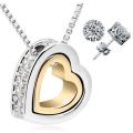 Equisite Double Heart Pendant Juwellery Set made with Swarovski Elements in Complimentary Gift Box
