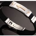 Elegant Stainless Steel & Silicone Men's Bracelet With Steel Spring Clasp in Complimentary Gift Box