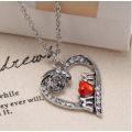 Elegant Silver Jewelry Set With Red Austrian Crystal Mom Heart Pendant in Complimentary Gift Box