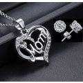Elegant Jewelry Set With Rhinestone Mom Pendant in Complimentary Gift Box