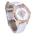 Elegant GERRYDA Ladies Leather Crystal Diamond Shaped Quartz Wrist Watch - Rosegold & White / Black