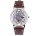 Trendy Men's Stainless Steel & Leather Skeleton Wrist Watch in Brown & Silver in Gift Box