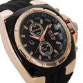 Elegant & Sporty V6 Stainless Steel & Silicone Men's Quartz Wrist Watch in Black & Gold