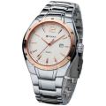 Elegant CURREN AUTO DATE Mens Quartz Wrist Watch With Stainless Steel Strap - White, Gold & Silver