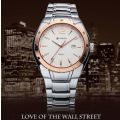 Elegant CURREN AUTO DATE Mens Quartz Wrist Watch With Stainless Steel Strap - White, Gold & Silver