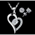 Exquisite 925 Sterling Silver Cubic Zirconia Heart Shaped Jewelry Set in Complimentary Gift Box